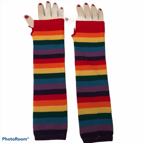 Unisex Fingerless Sweater Rainbow Gloves - Picture 2 of 4